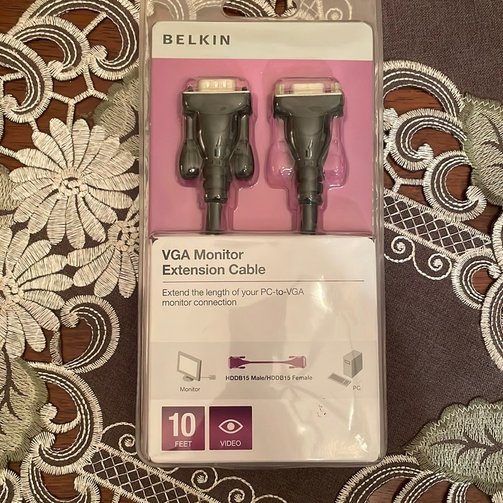 Belkin 10' VGA Monitor Extension Cable 10ft HDDB15 M/F